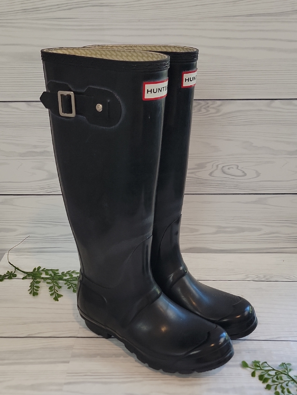 Hunter Original Gloss Black Knee-High  Buckle Waterproof Boots Womens Size 7